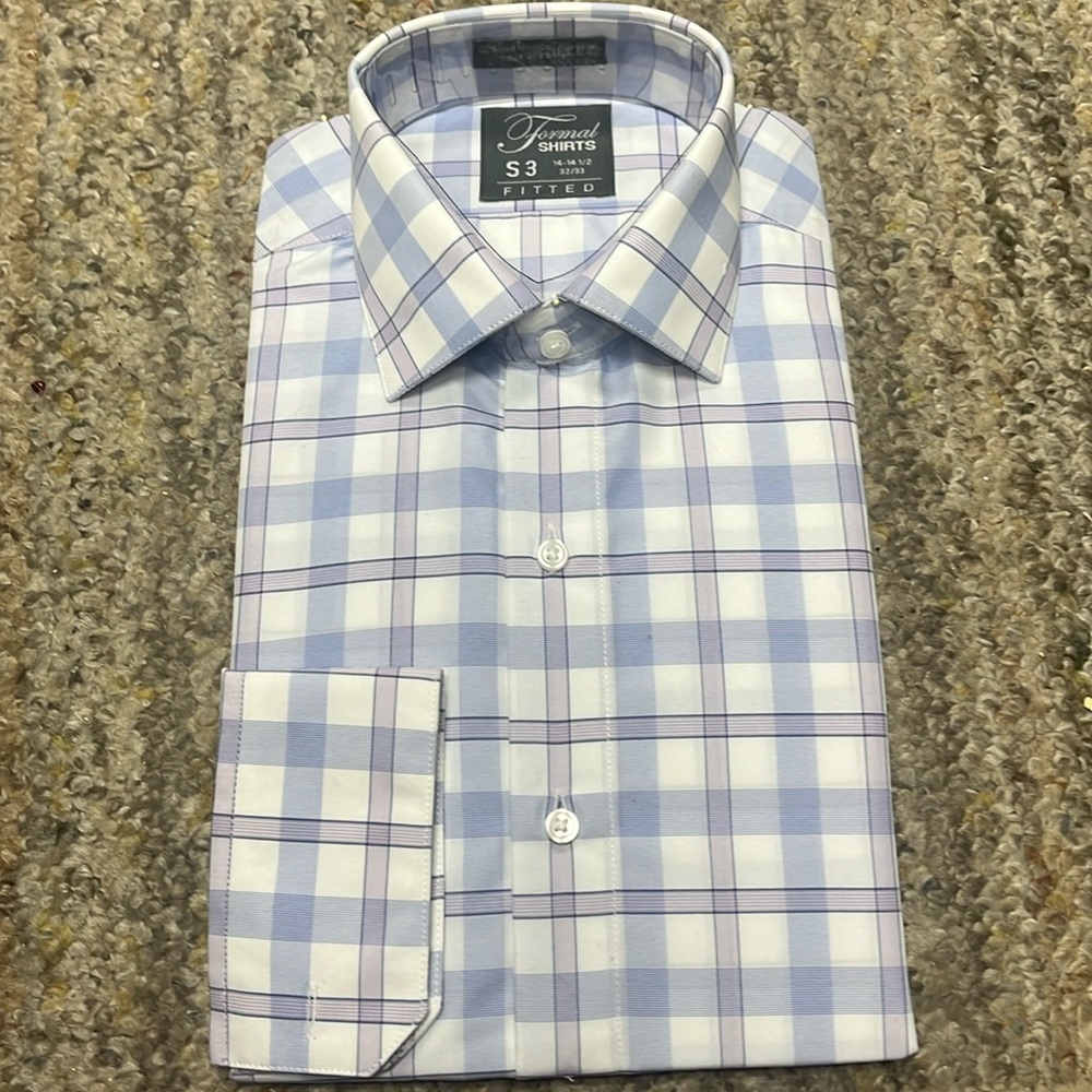 Microfiber Plaid Spread Collar long sleeve Formal Shirt w/option for cufflinks